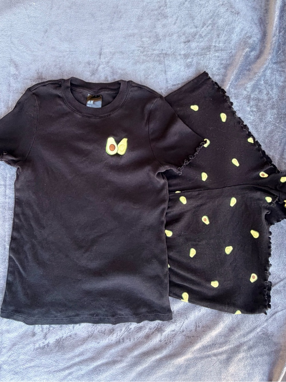 H&M Black Ribbed Avocado Pajama Shorts Set,